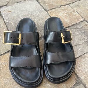 Zadig & Voltaire Black Slide Sandals with Gold Accent